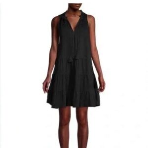 Max Studio Black Sleeveless Tiered Mini Dress Size L tassel